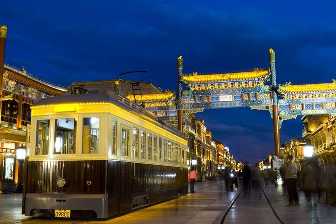Beijing Private Night Walking Tour: Qianmen Street, Tian'ammen Square and Wangfujing Street - Tiananmen Square at night: the light show, plus the security line math